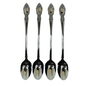 Oneida Plantation Stainless Iced Tea Spoons Set of 4 Long Handle Vintage 8"